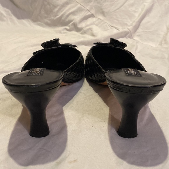 Brighton Black Leather Paige Mule Slide Kitten Heels - Picture 4 of 13